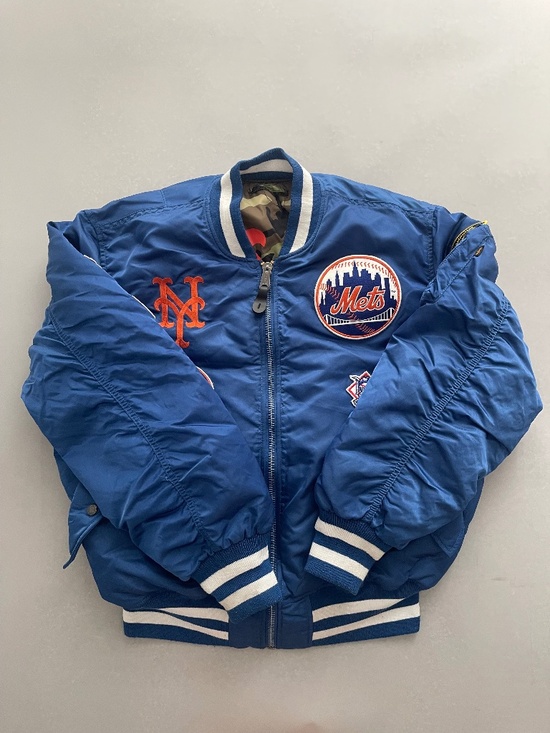New Era Other - New Era New York Mets MA-1 Bomber Jacket Blue Reversible Camo MLB Full Zip